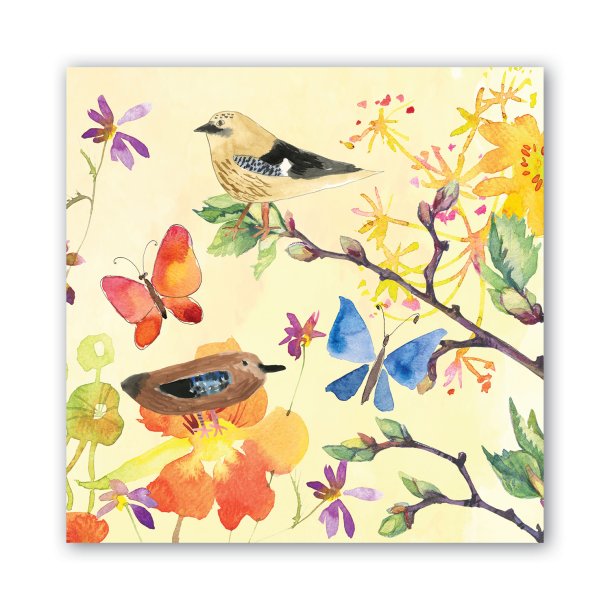 Smukke kaffeservietter med med fugle og sommerfugle - Birds &amp; butterflies