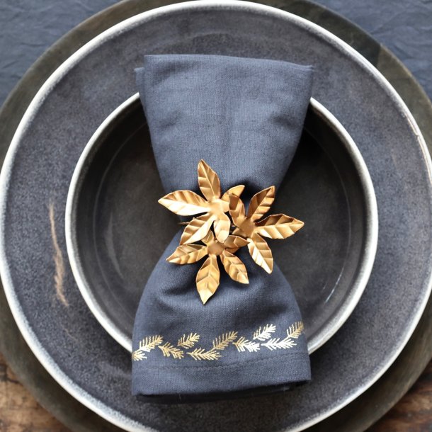 Stofserviet i mrkegr med smukt guldprint - klassisk borddkning - 4 stk